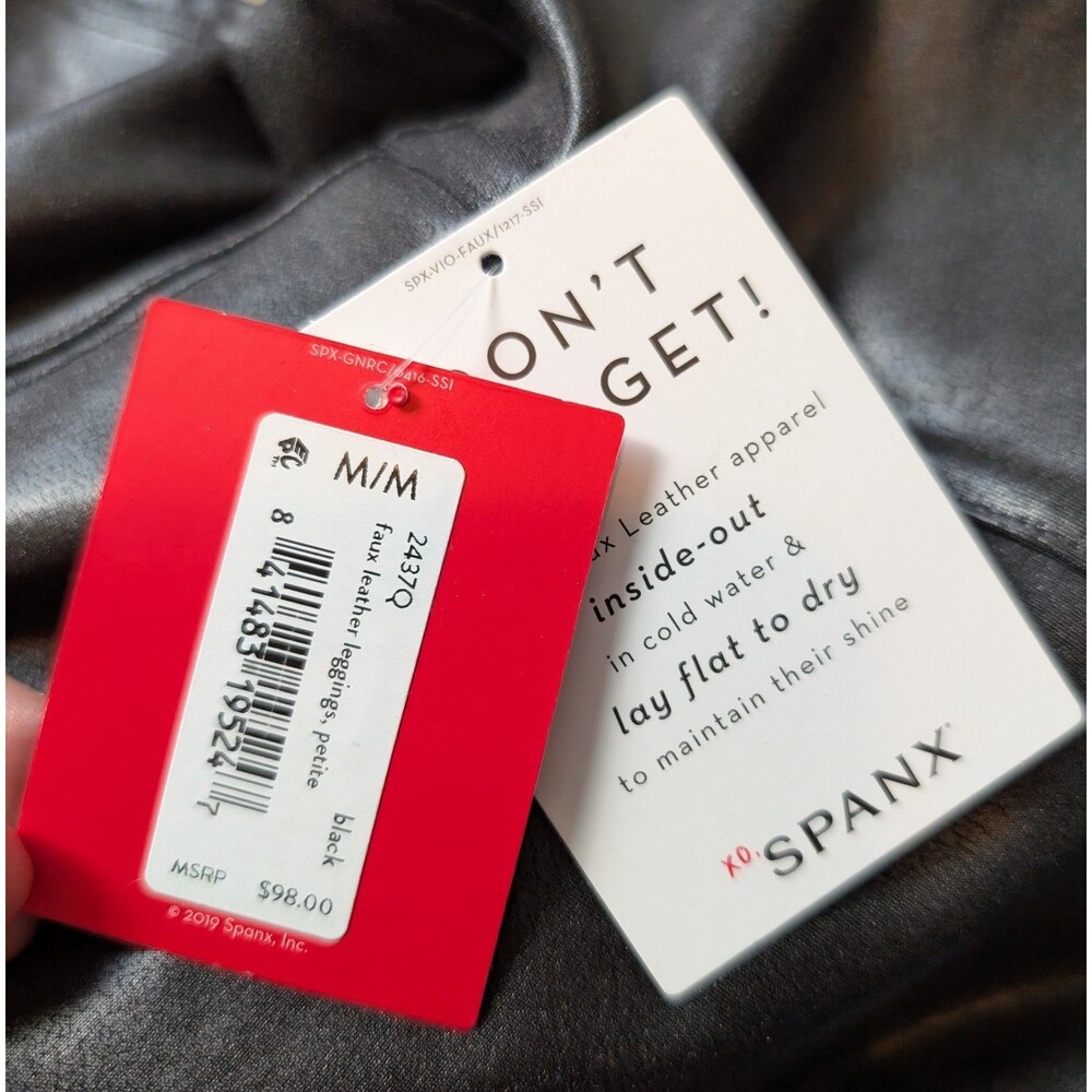 NWT Spanx Size M Petite Faux Leather Legging Black Pull On Compression 98$ - Picture 8 of 12